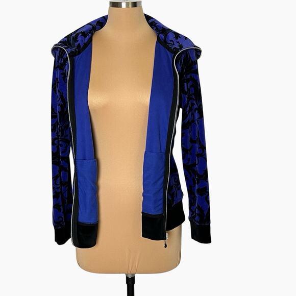 Onque Casual Sweater Jacket Womens Medium Black Purple Velour Full Zip Soft - Picture 4 of 9